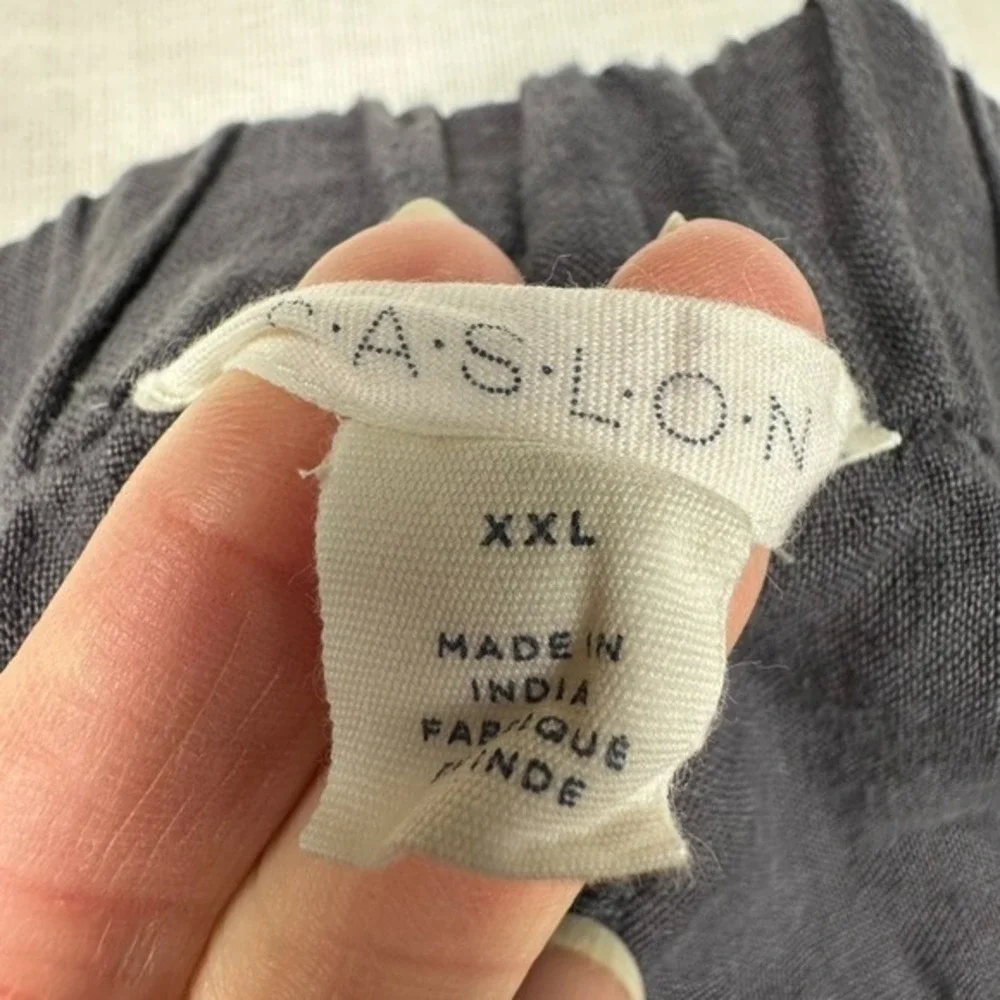 Caslon 100% Linen‎ Pull On Cropped Pants XXL Gray Drawstring Tulip Hem Pockets